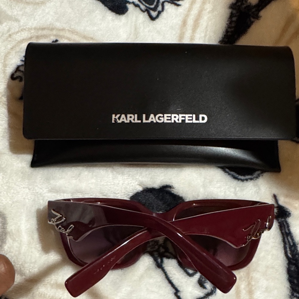 Karl Lagerfeld Dark Red Sunglasses With Case - Picture 10 of 12